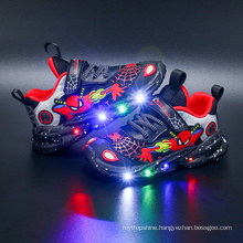 Boys Cartoon Pattern LED Light-Up Sports Shoe Child Frame Spider Man Fashion Shoes Soft Toddler Trainee Running Kid's Sneakers